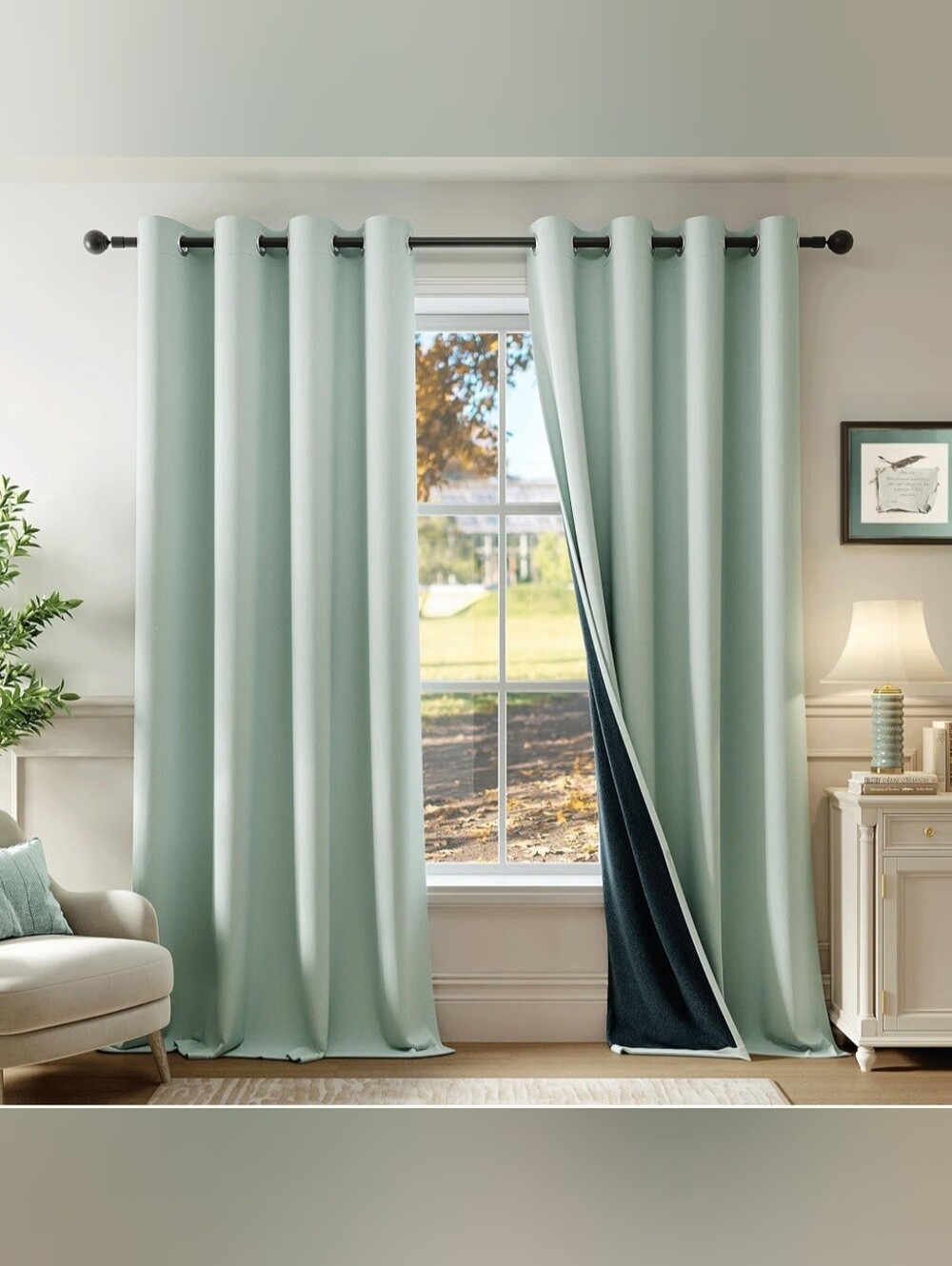 Seafoam Green 100% Blackout Curtains 52x63
